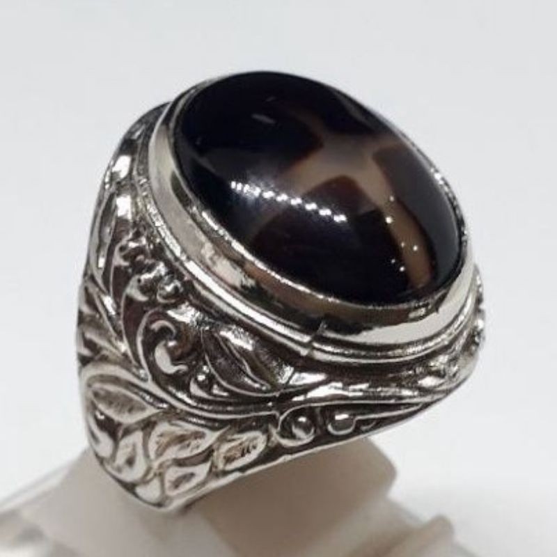 Cincin batu akik yaman Wulung tapak jalak tembus senter Batu asli 100% / G8 permata akik 525