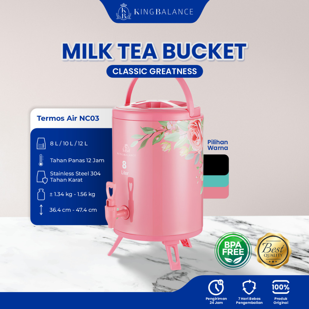 Steelicious.id Milk Tea Bucket Motif 8/10/12 Liter Termos Air Tahan Panas Dingin Dispenser Air Minum