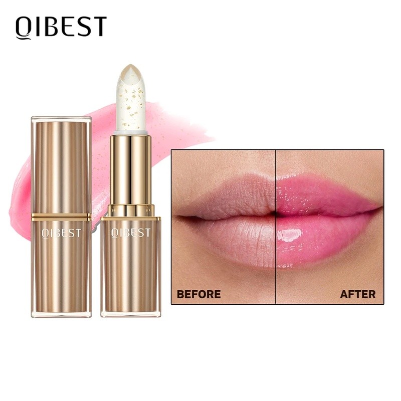 QIBEST Lipstik Pengubah Warna Bergizi Glitter Lip Balm Tahan Transfer Tahan Lama Pewarna Bibir Melem