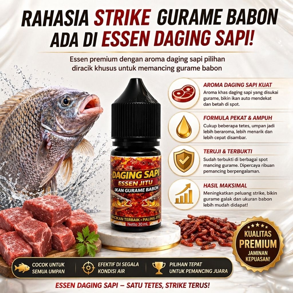 ESSEN DAGING SAPI IKAN GURAME BABON Premium | Essen Jitu Umpan Gurame Galatama Harian Kolam Lomba | 