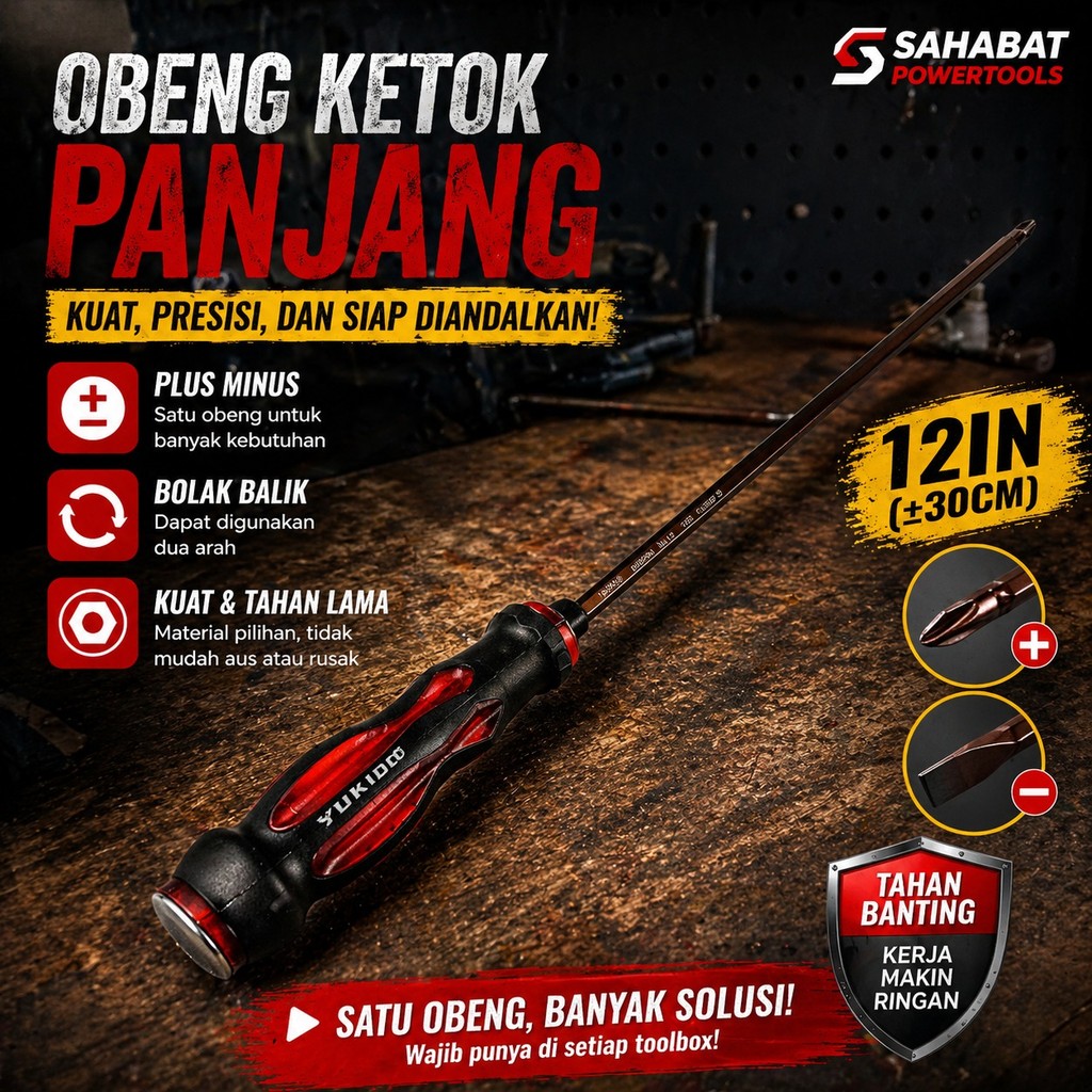PREMIUM YUKIDO obeng PANJANG GETOK 30cm Magnetic obeng Ketok SUPER PANJANG 12inch obeng pukul 12" pl