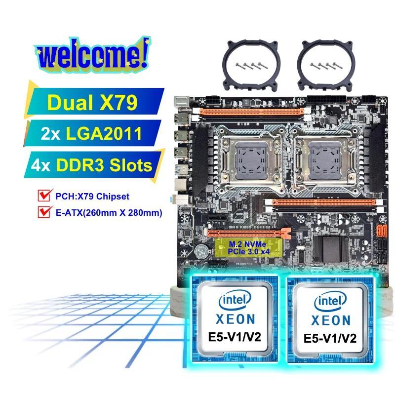 New Dual CPU X79 Mainboard Supports Intel Xeon E5-V1 V2 4X DDR3 Ram Slots 2x PCIe3.0 x16 kit Dual CP