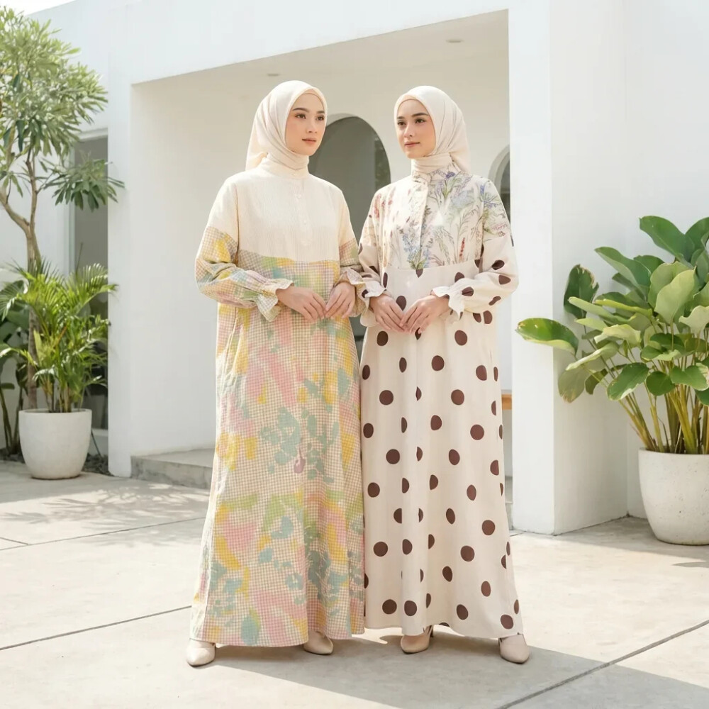 FADFAD Gamis Wanita Kekinian Motif Abstrak Elegan Trendi