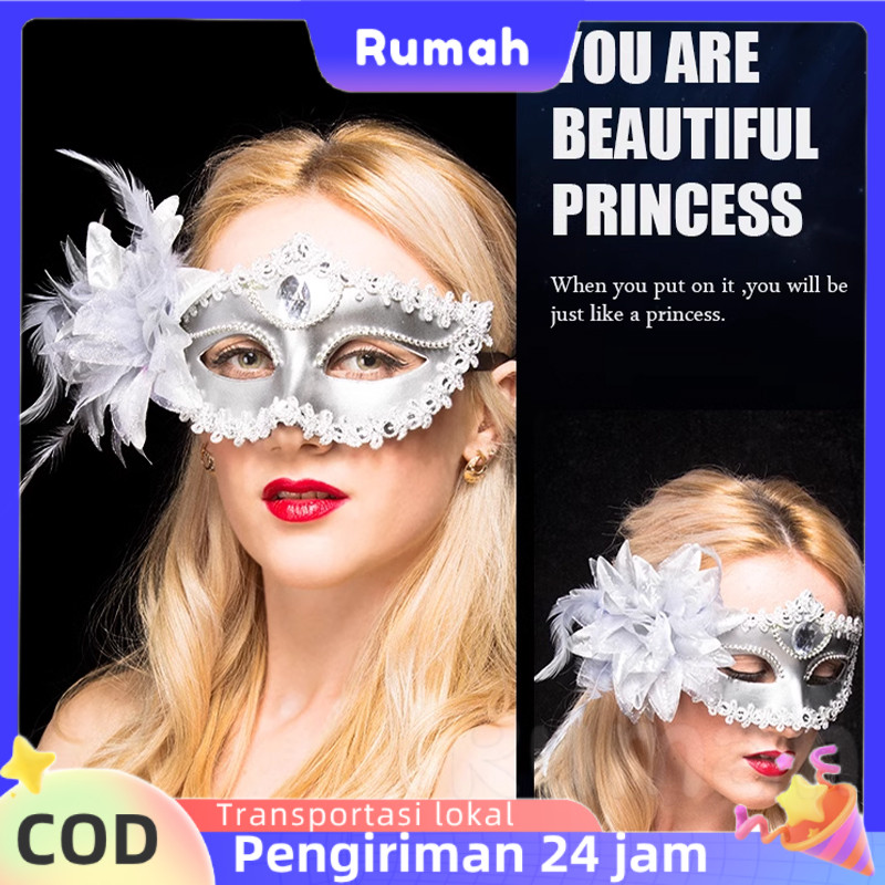 Topeng Putri Cantik untuk Dekorasi Pesta, Topeng Setengah Wajah Bunga Lili Besar