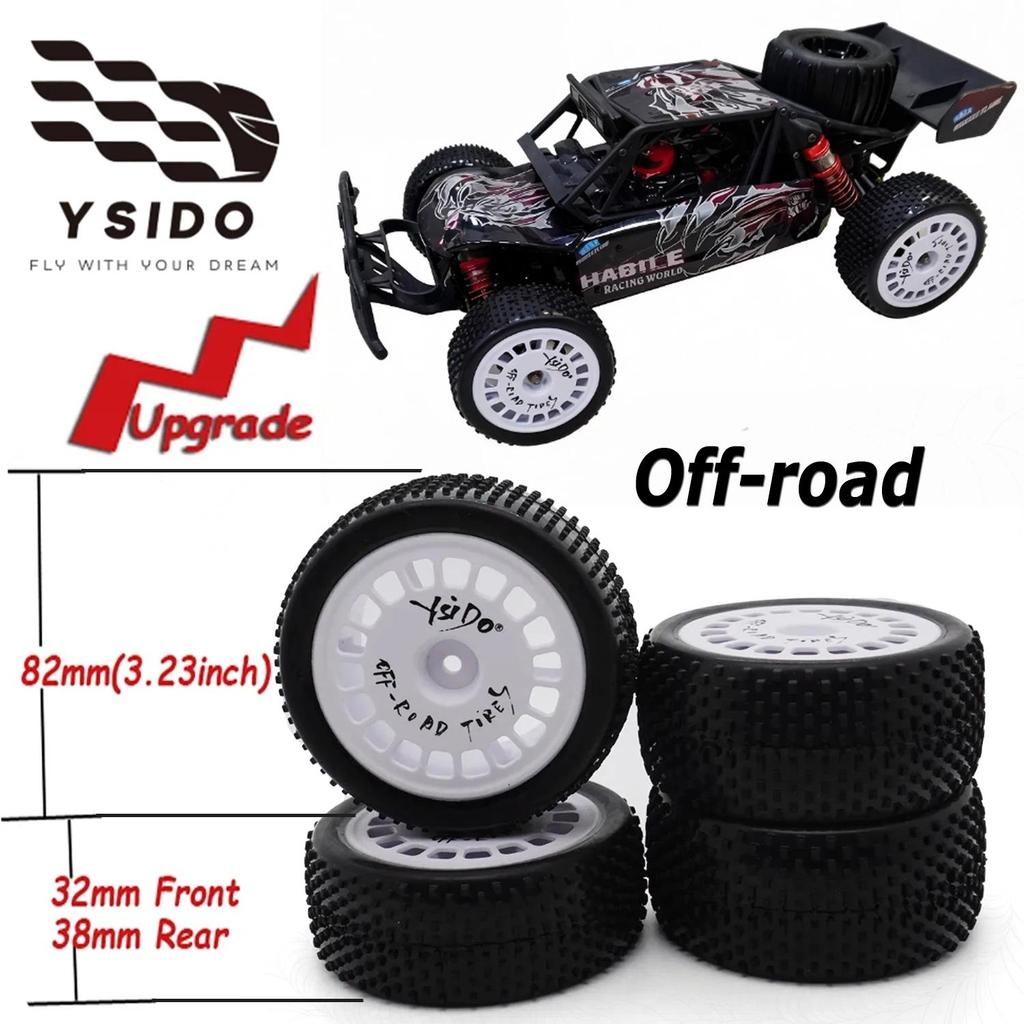 YSIDO 82mm 4PCS 1/10 2WD RC Off-Road Buggy Car Rubber Tire Wheel for XRAY XB2 Serpent SRX2 SRX4 Trax