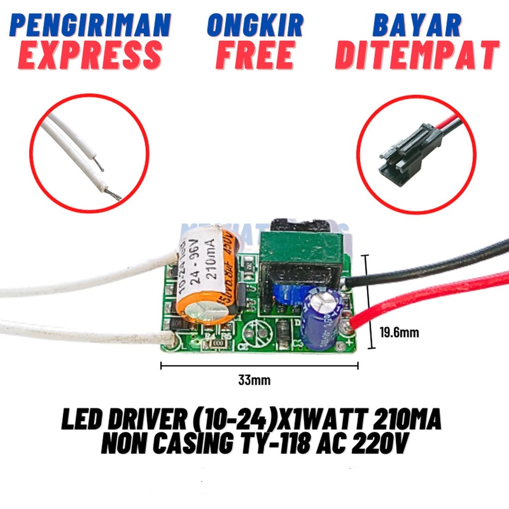 LED Driver 10-24 x 1 Watt 210 mA Tanpa Casing AC 220V LED DRIVER 10-24X1WATT 210mA 10-24X1W NON CASI