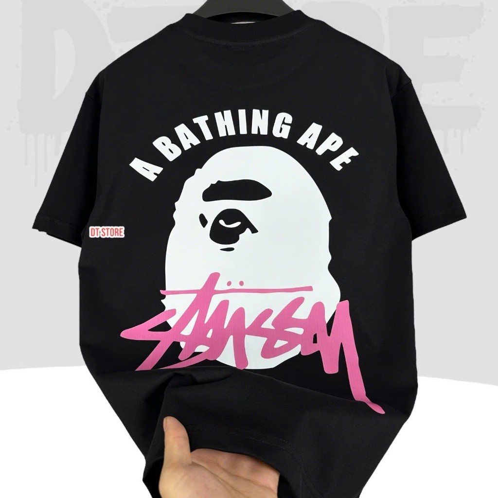 T-Shirt Stussy feat BApe Oversize Fit 16s nyaman dan lembut