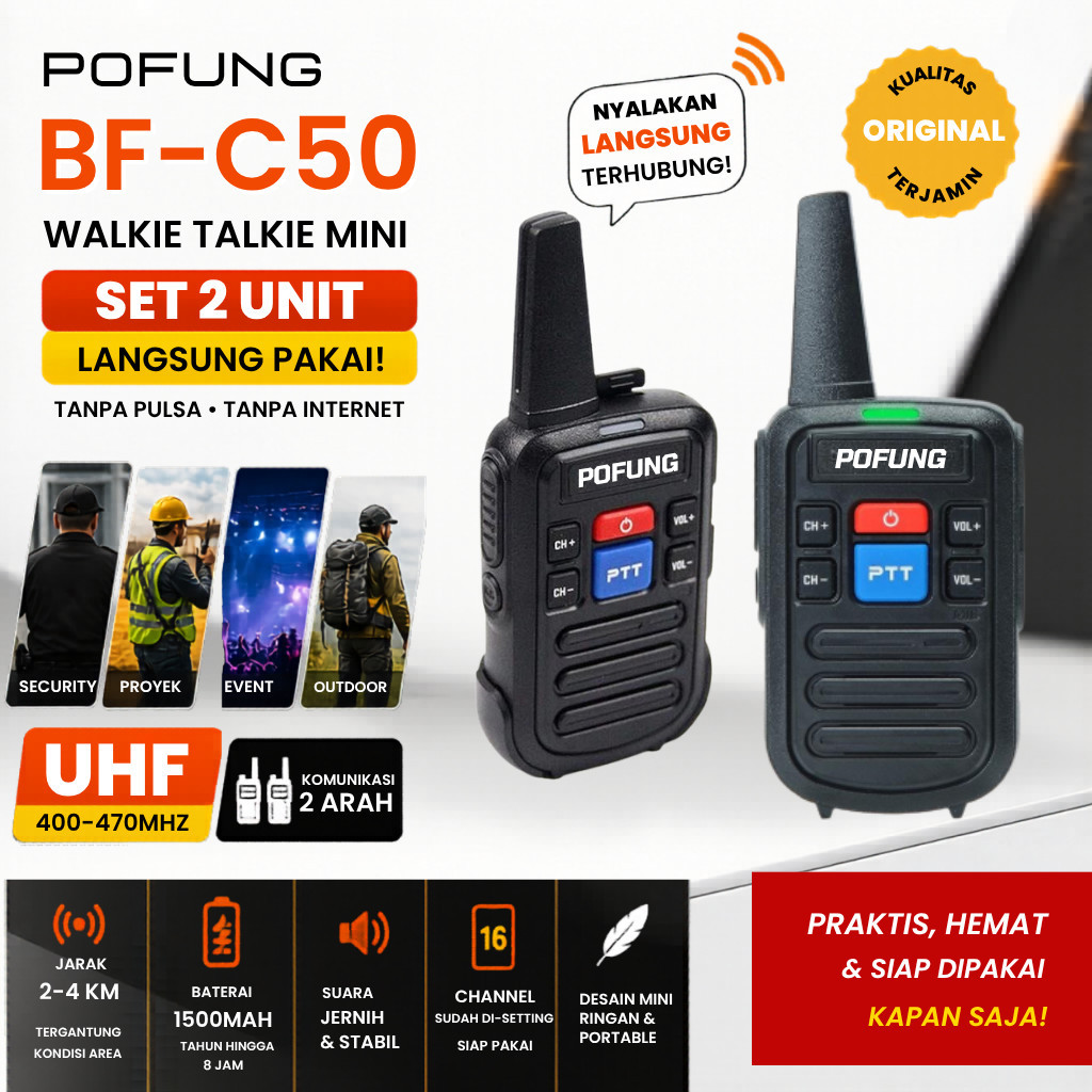 Pofung BF-C50 2 Unit Walkie Talkie (HT) Mini UHF Radio Komunikasi Jarak Jauh
