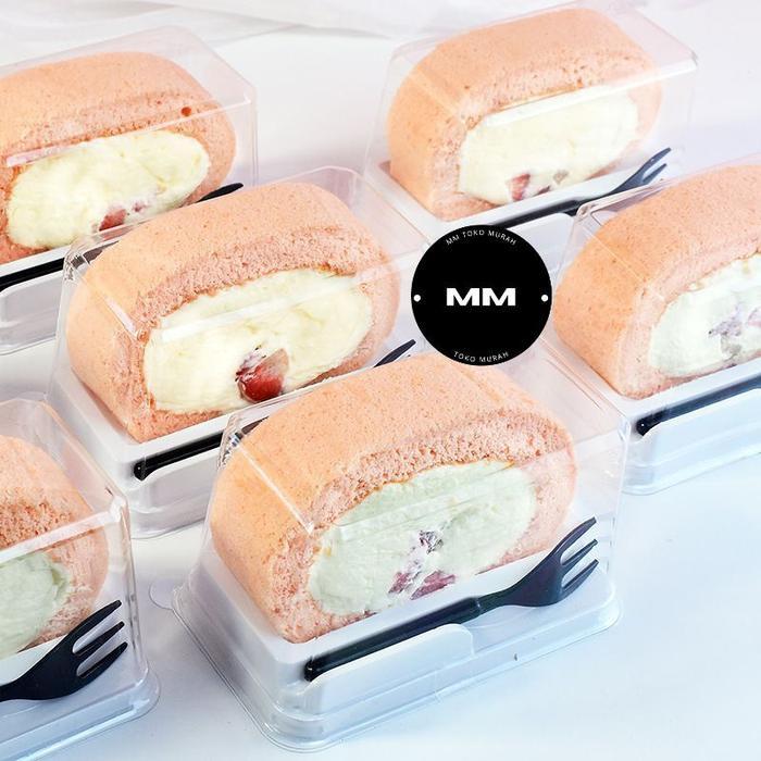 10pcs tray mika roll cake Premium mika bolu gulung mini slice cake - garpu bolgul mini