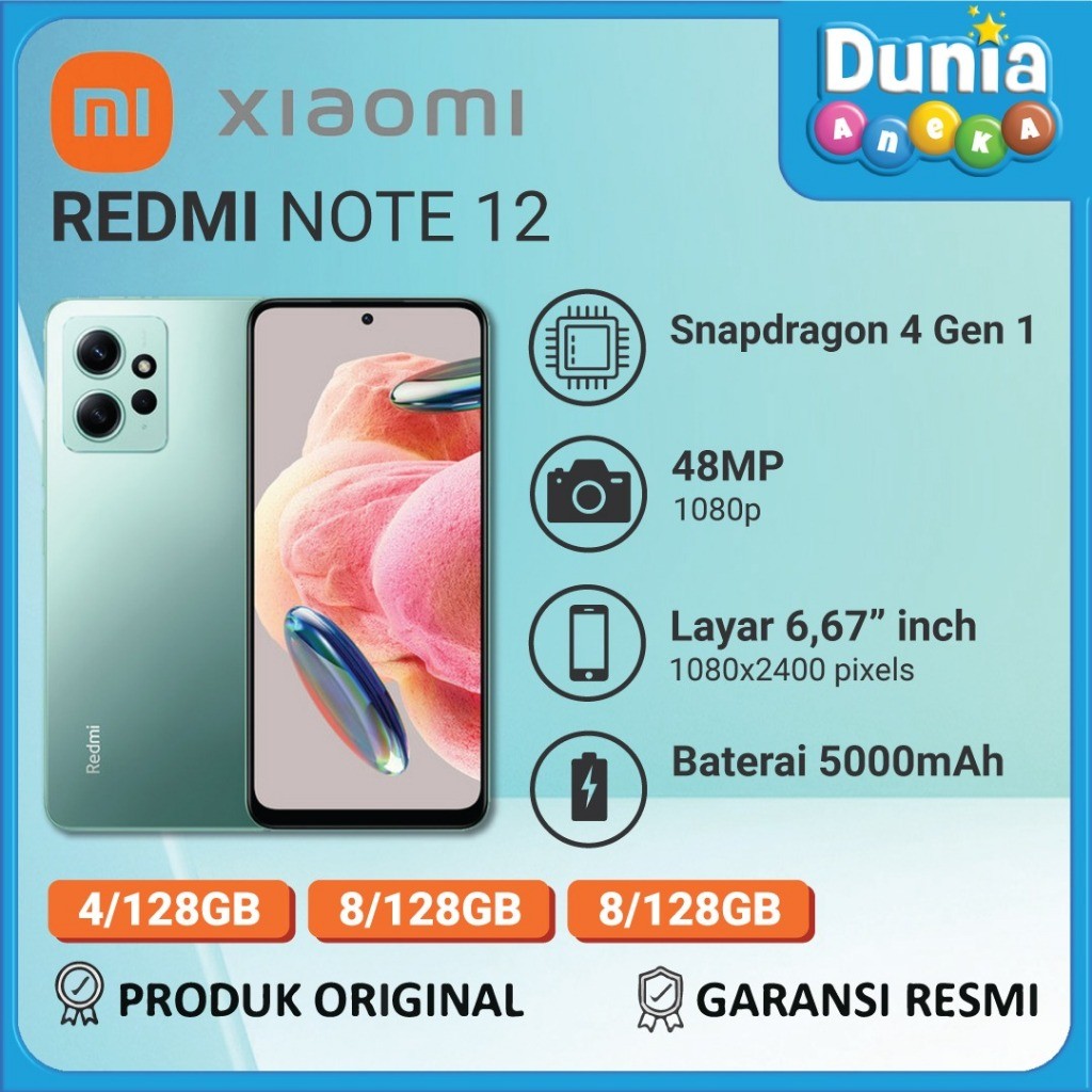HP Xiaomi Redmi  Note 12 (4/128GB, 8/128GB & 8/256GB)  Layar 6.67" - Baterai 5000mAh - Garansi Resmi
