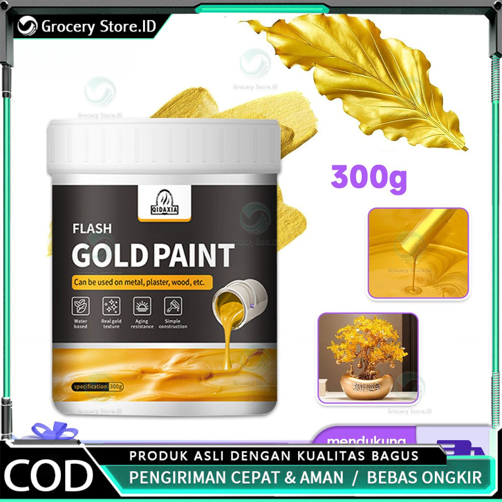 Cat Emas 300g Gold Paint Cat Emas Berbasis Air Cepat Kering Cat Daun Emas Serbaguna