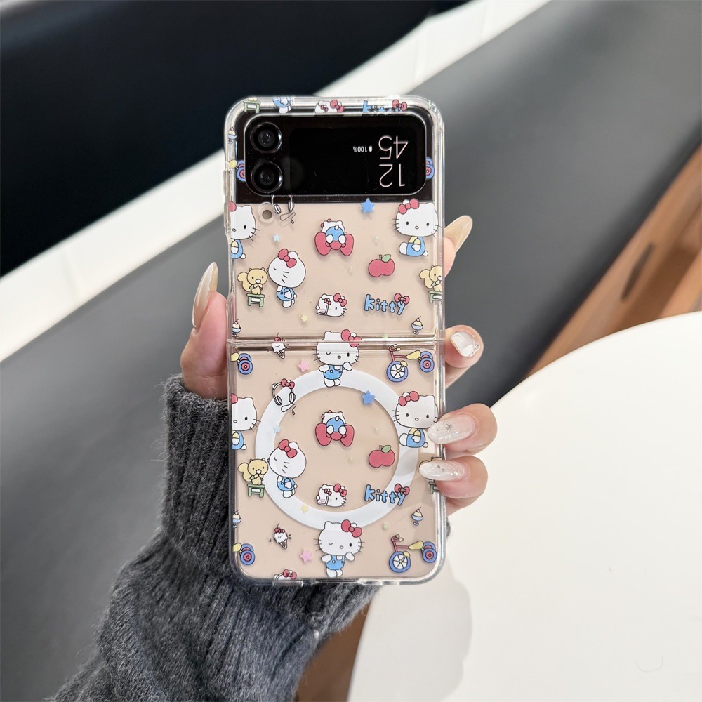 Flip6 Samsung Galaxy Z Flip5 Casing Magnetik Kartun Lucu Layar Penuh Hello Kitty dengan Casing Ranta