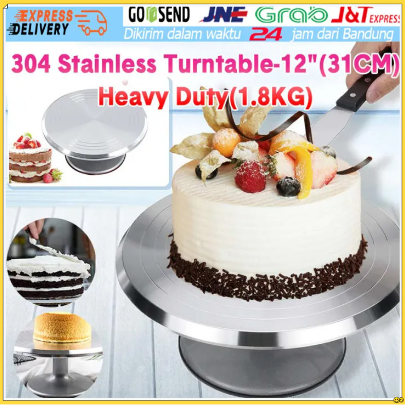 12inch Meja Putar Kue  NAMPAN CAKE penghias kue ulang tahun ultah Aluminium Turning Table Stainless 