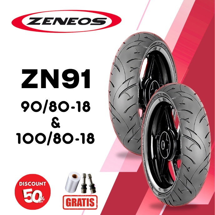 SEPASANG Ban Motor ZENEOS ZN91 90/80 & 100/80 RING 18 Tubeless