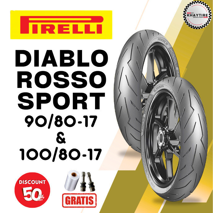 SEPASANG Ban Motor PIRELLI DIABLO ROSSO SPORT 90/80 & 100/80 RING 17 Tubeless