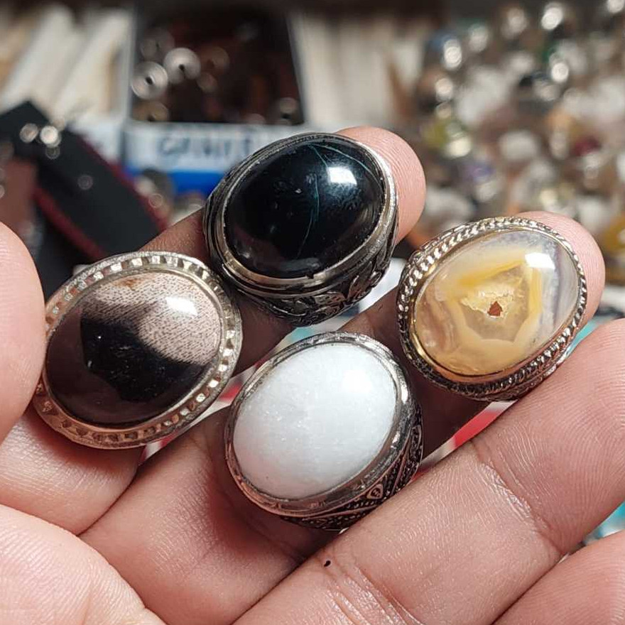 Borongan cincin 4pcs batubakik natural badar besi kelor combong mg asli original akik 525
