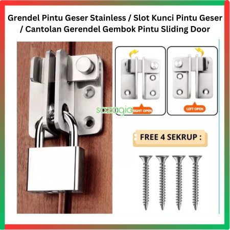 Grendel Pintu Geser Stainless / Slot Kunci Pintu Geser / Cantolan Gerendel Gembok Pintu Sliding Door