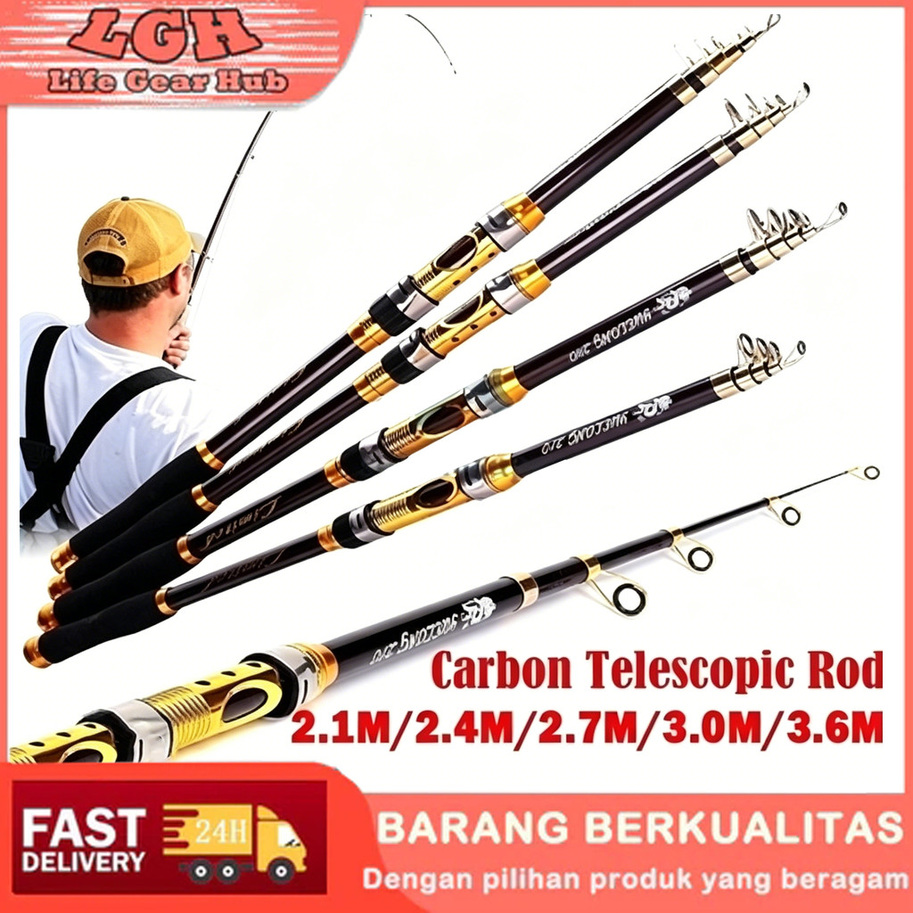 Joran Pancing Carbon Fiber Sea Fishing Rod 2.1M-3.6M/7 Tongkat Stik Pancing 3.6Meter Stick Pancingan