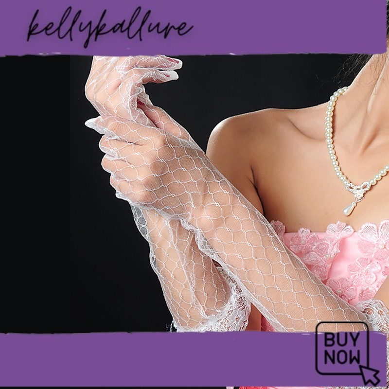 TRENDY WGL-13 sarung tangan pengantin wanita wedding gloves putih renda panjang COS