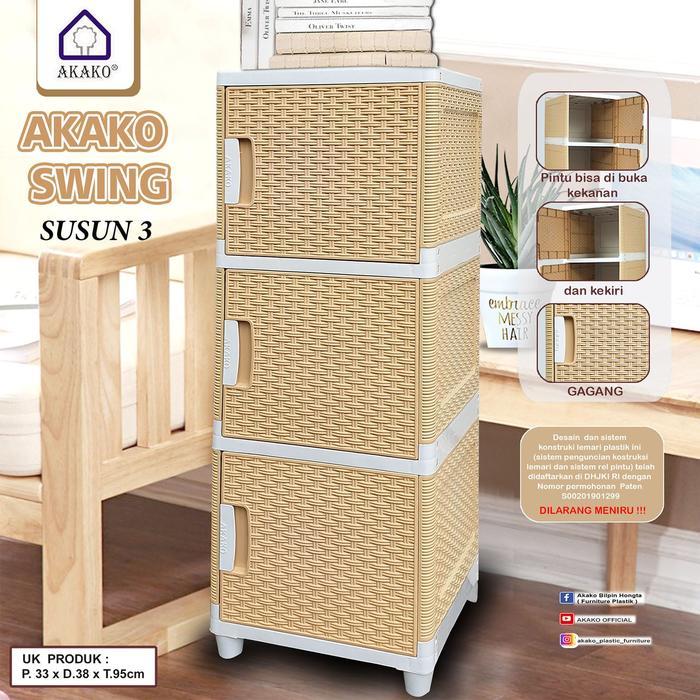 LEMARI PLASTIK AKAKO SWING 3 SUSUN / 4 SUSUN RAN SRBAGUNA ROTAN - SWING 3 SUSUN