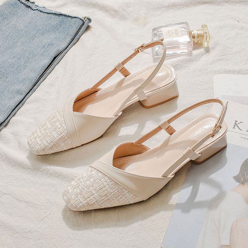 Sandal hak tebal model baru yang terinspirasi dari Chanel untuk wanita, sepatu hak tinggi mode Pranc