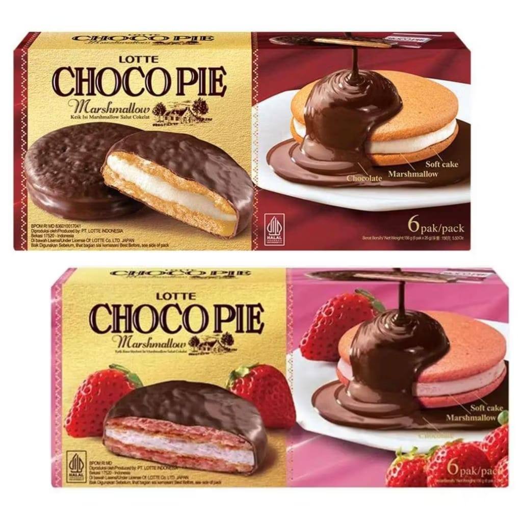 *ASH* Lotte Choco Pie Marshmallow Isi Marshmallow Coklat, Rasa Original & Strawberry