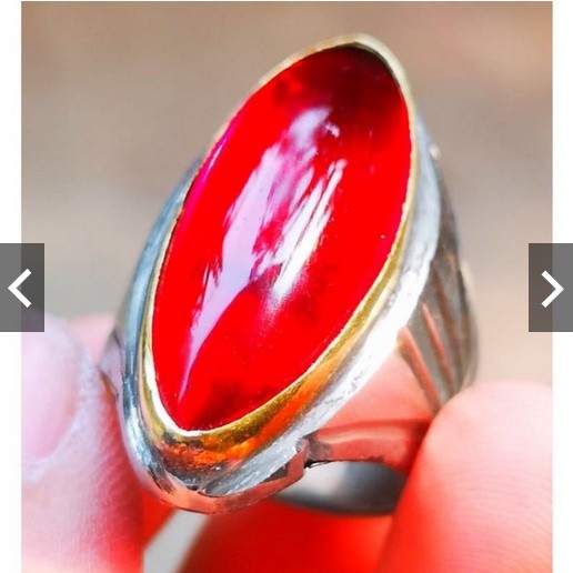 Batu Permata Merah Siam Pandan Cincin Alpaka Mewah