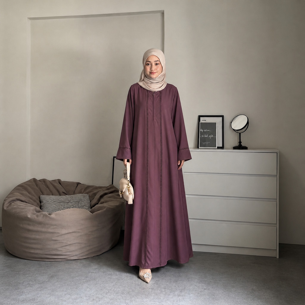 Nara Grosir - Medina Abaya | Premium Gamis Wanita Polos | Payet Mewah | Baju Muslim Longgar Modest W