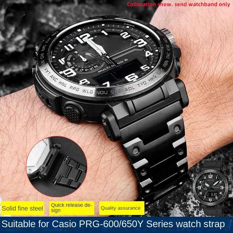 Adapted to Casio PRG-600/650/600Y/PRW-6600Y series mofied solid precision steel watch strap Metal Fo