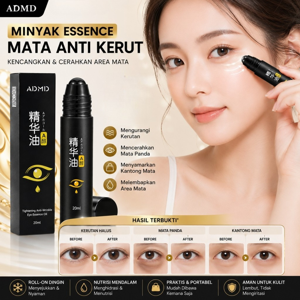ADMD Eye Essence Roller 20ml Retinol  Serum Mata Anti Penuaan Kurangi Kantung Mata Lingkar Hitam Mel