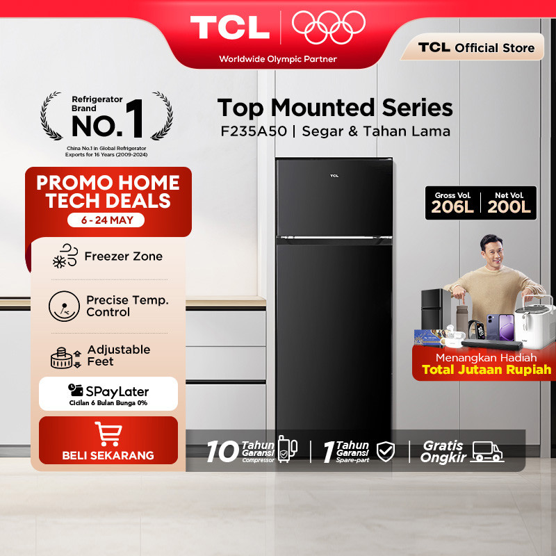 [BIGGER CAPACITY] ] TCL Kulkas 2 Pintu (Refrigerator) - Kapasitas 206L - Electronic Control - Adjust