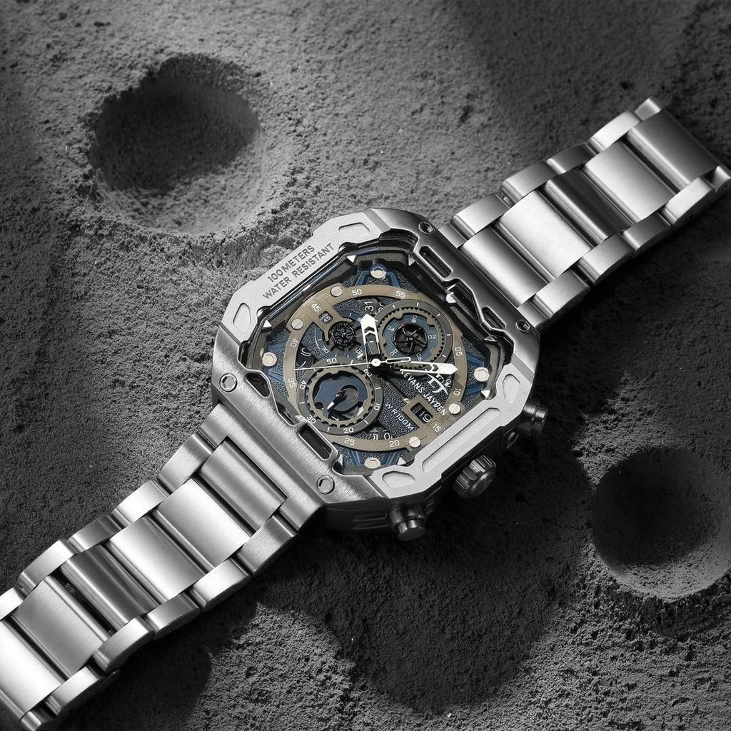 Evans Jayden Jam Tangan Pria 9596 Rantai Stainless Steel Chronograph Kaca Sapphire Water Resistant 1