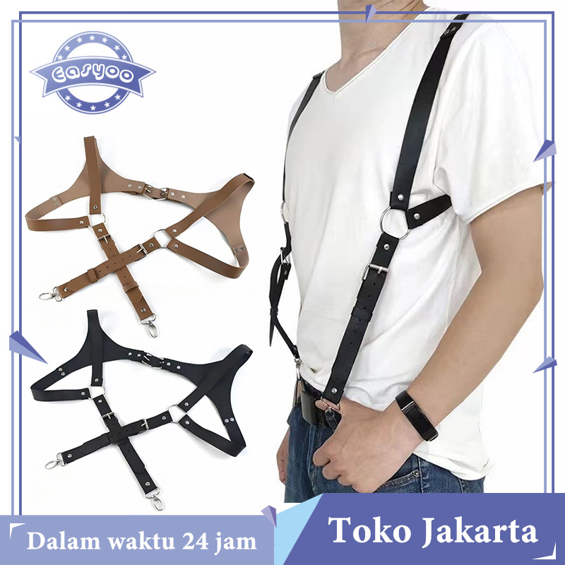 Bretel Pria Kulit Pu Suspender Kulit Dewasa Suspender Kasual Gaya Inggris Suspender Dewasa