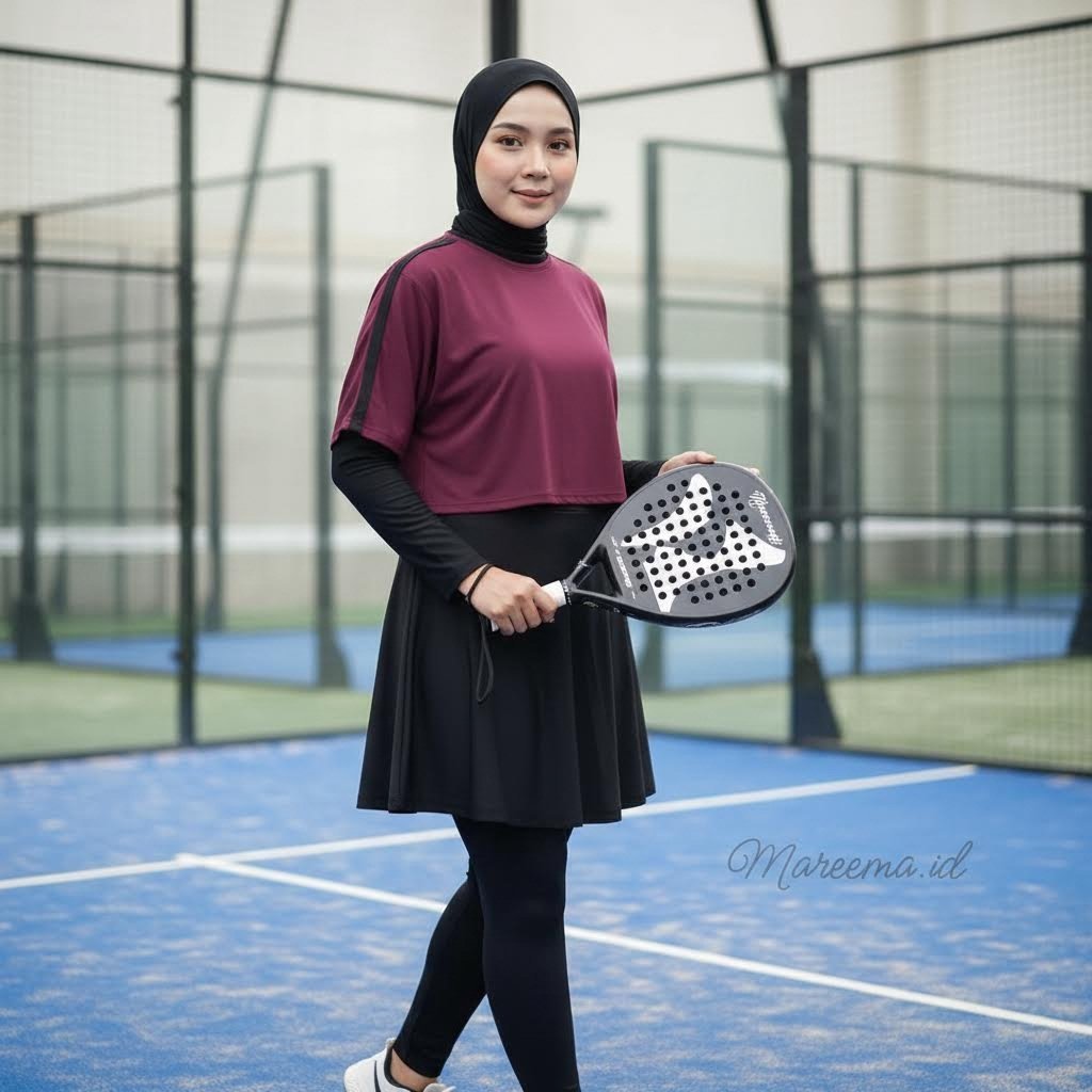 Sport Set Muslimah Jersey Sport Lari Senam Olahraga Hijab Setelan Wanita Rok Celana Kiara