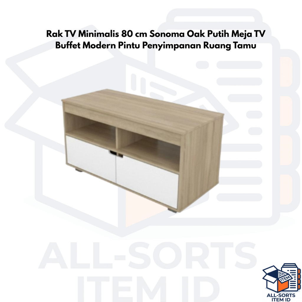 Rak TV Minimalis 80 cm Sonoma Oak Putih Meja TV Buffet Modern Pintu Penyimpanan Ruang Tamu