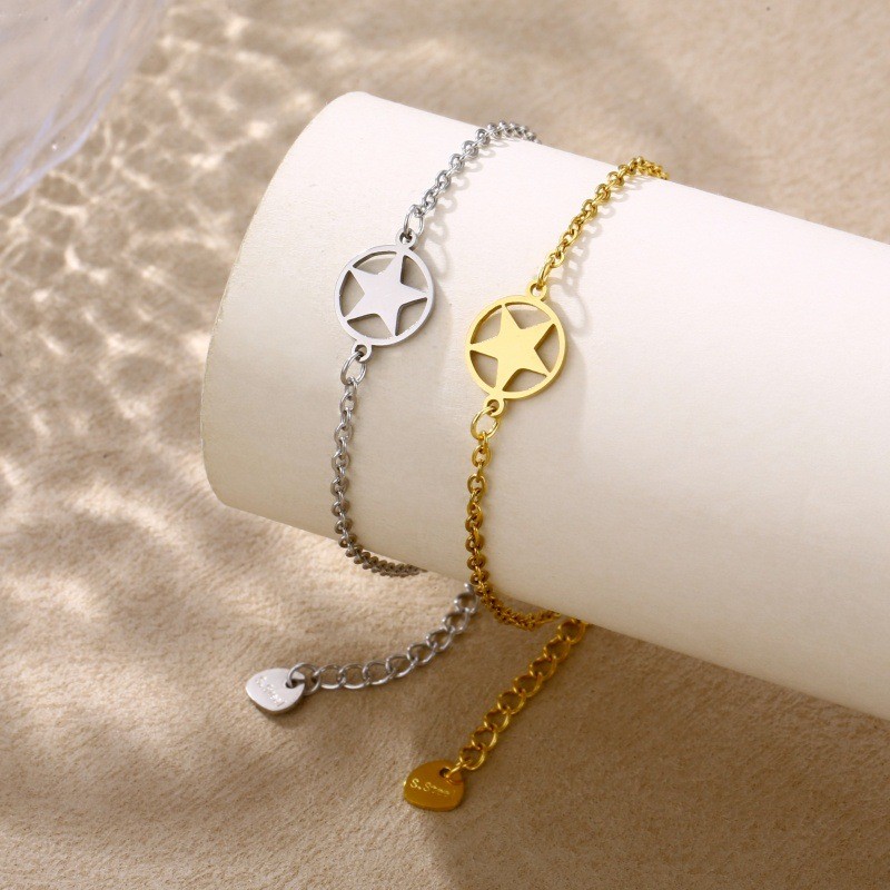 Gelang liontin pentagram stainless steel, grosir perhiasan gelang glossy populer
