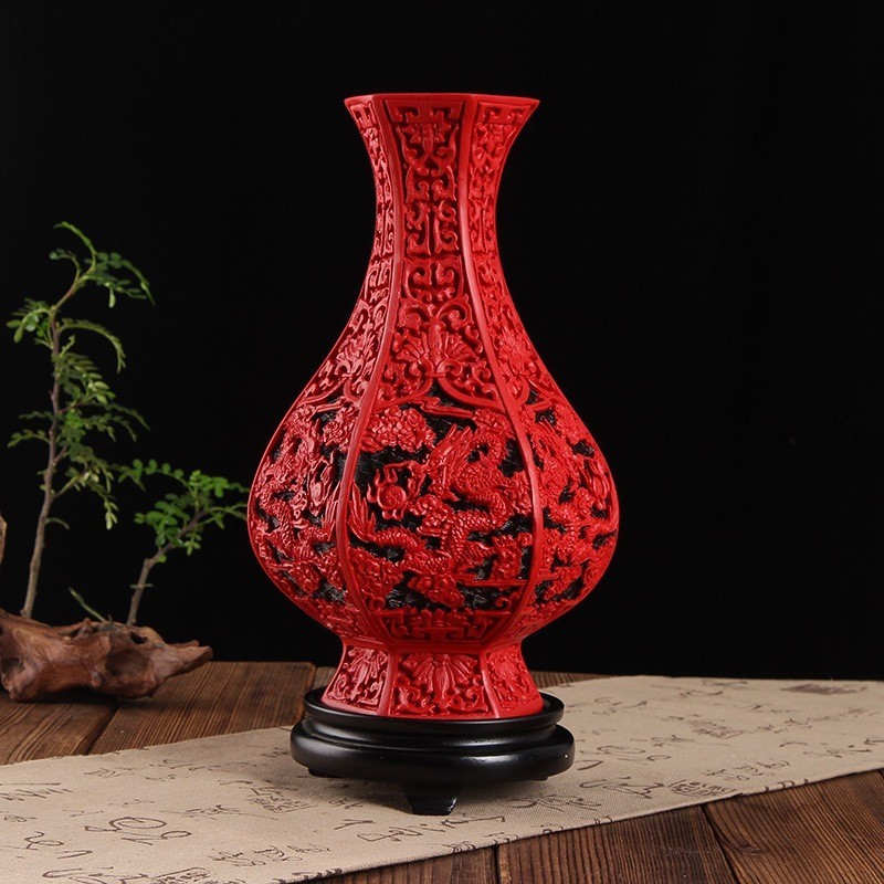 Vas Bunga Motif Naga Pajangan Meja Unik / Arises Red Dragon Jar Vase 4519