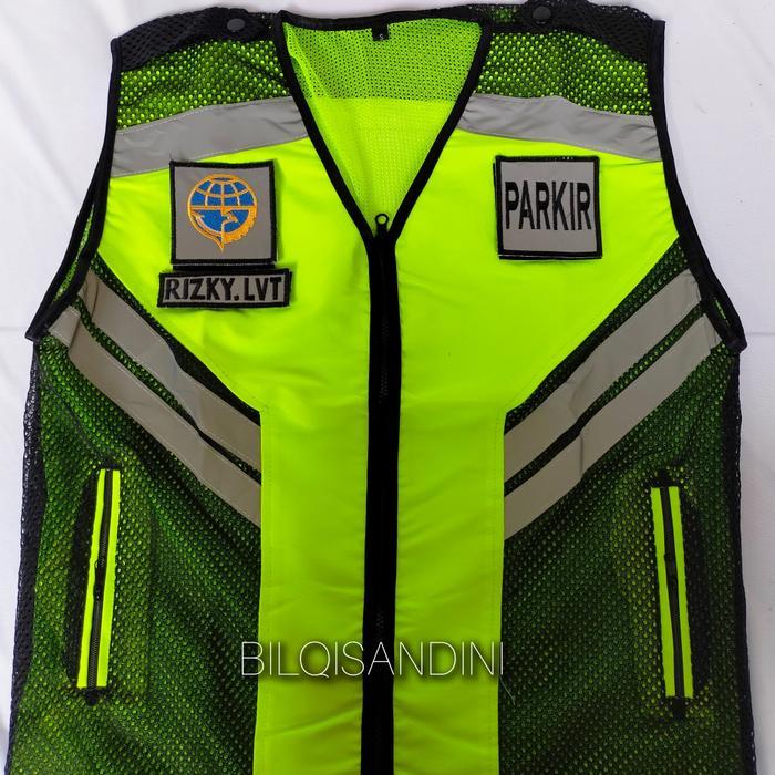 rompi taslan parkir/rompi parkir waterproof - Hijau, M