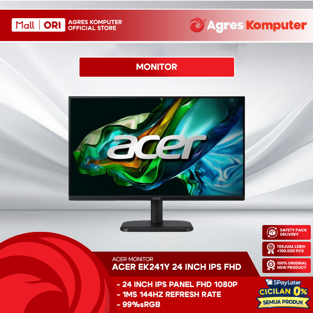 ACER MONITOR 24 INCH EK241Y IPS FHD 1080P 1MS 144HZ 3Y SERVICE + 1Y AADP