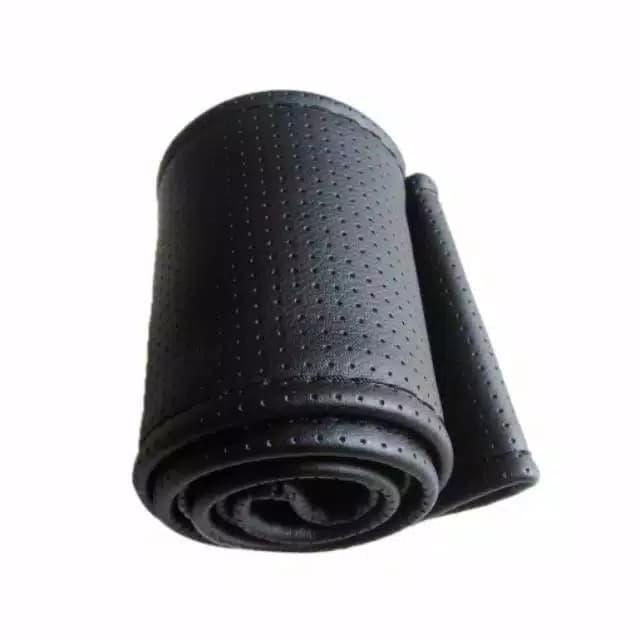 Cover Stir mobil / Sarung Stir Mobil Bahan Kulit dengan Benang Jahit - Hitam 38 CM terlaris
