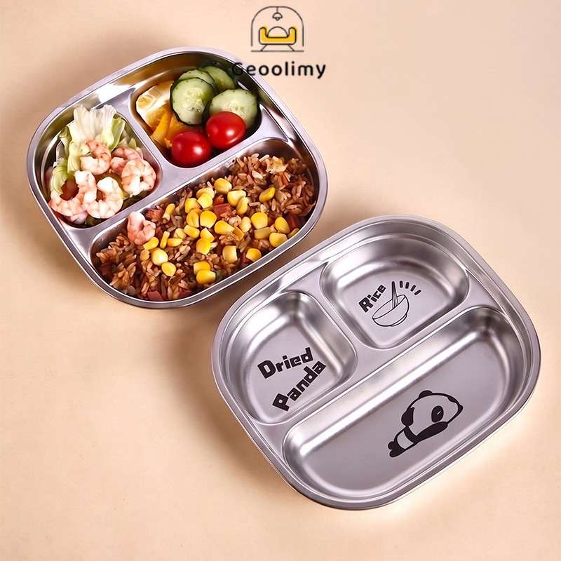 Piring 3 Makan Stainless Anak SUS 304 Motif Panda / Piring Makan Sekat Anak SUS 304 Stainless / Piri