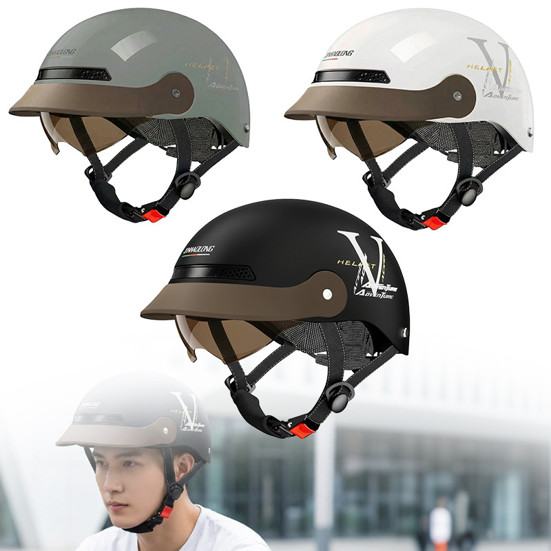 Helm sepeda listrik, unisex, pelindung matahari musim panas, helm setengah, helm motor, semua musim,