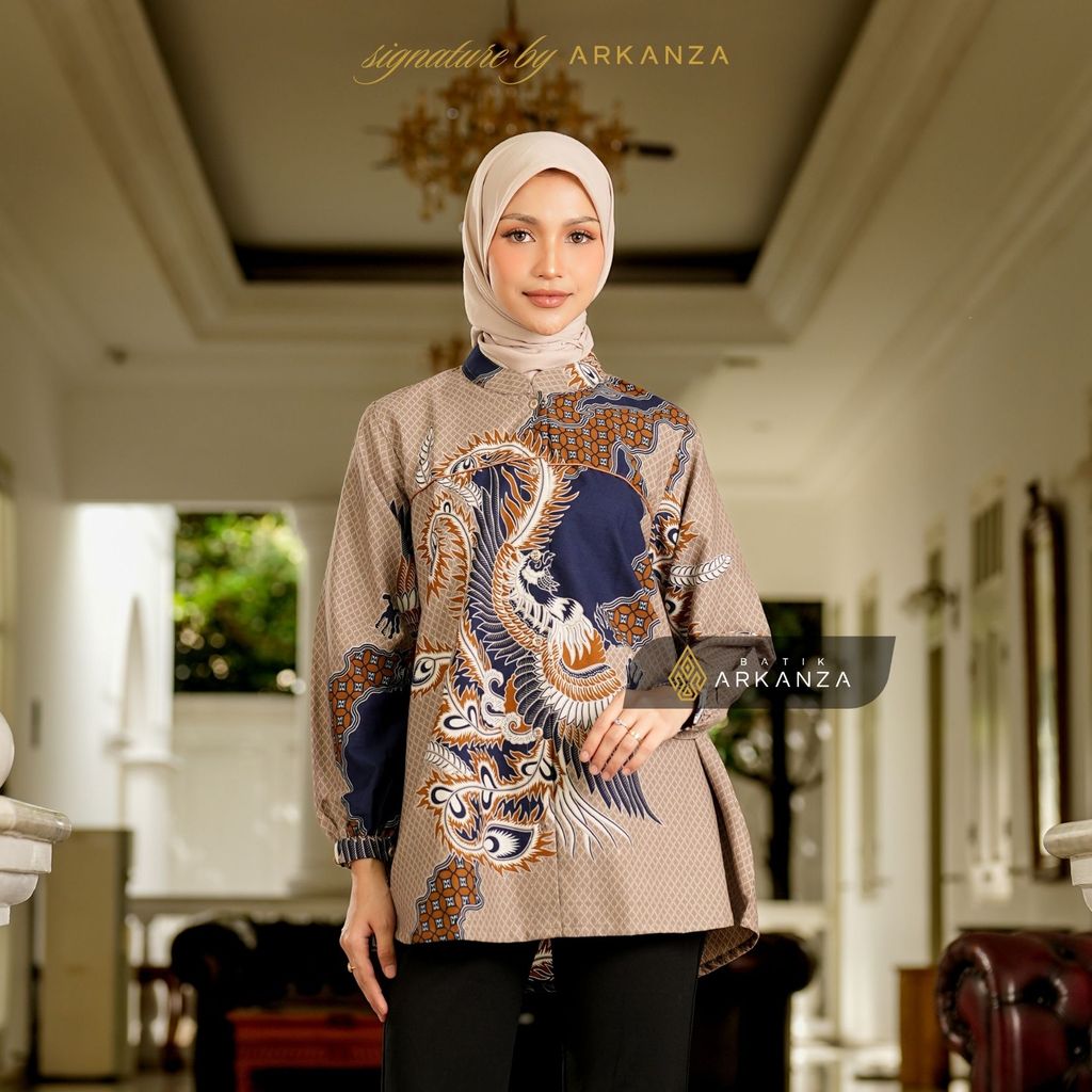 Arkanza Signature  Blouse Bisban Batik Motif Chandraprana Atasan Wanita Lengan Panjang Moderen SRB