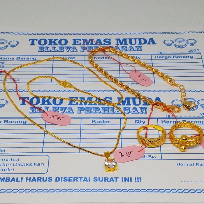 Set Perhiasan Lengkap Emas Muda Asli Berat 7gram Kadar 875 Ada Surat