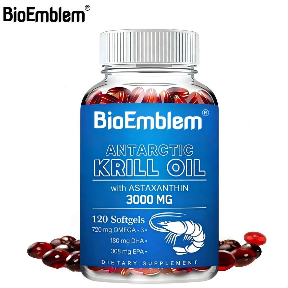 BioEmblem Antarctic Krill Oil with Astaxanthin 3000MG 120 Softgels Suplemen Omega-3 Premium dengan D