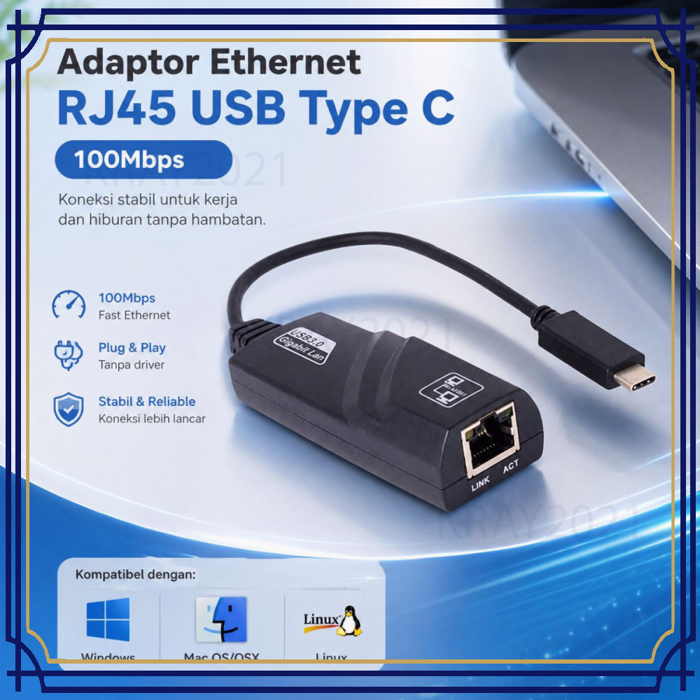 Adaptor USB Type C to LAN RJ45 Ethernet Adapter 100Mbps -AP928