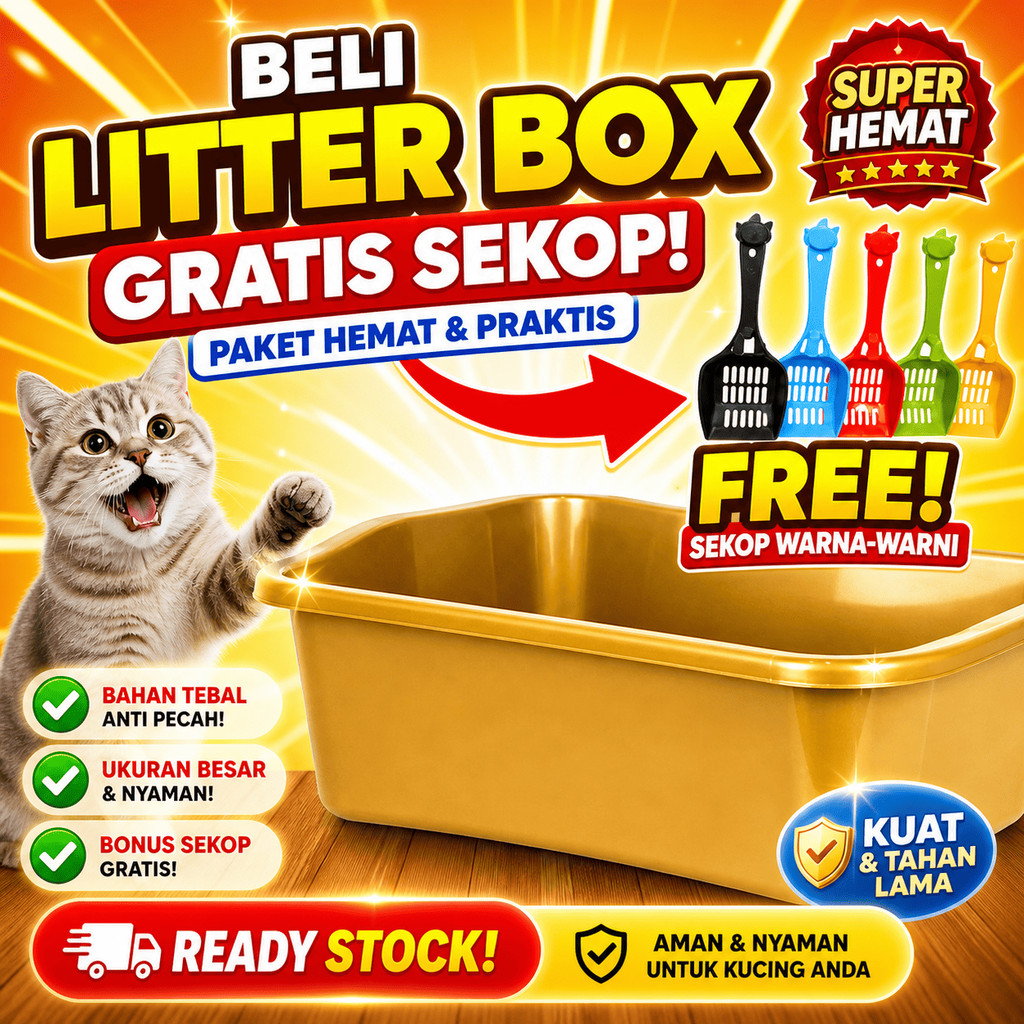 [GROSIR] BAK PASIR KUCING FREE SEKOP PASIR UKURAN 30 X 21 CM BAHAN TEBAL | LITTER BOX KUCING TEMPAT 