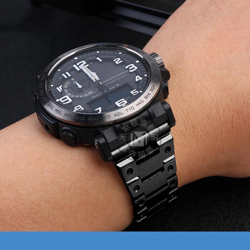 Belt Accessories Watch Band For Casio PROTREK PRG-600 PRG-650 PRW-6600 Men Solid Stainless Steel Mou