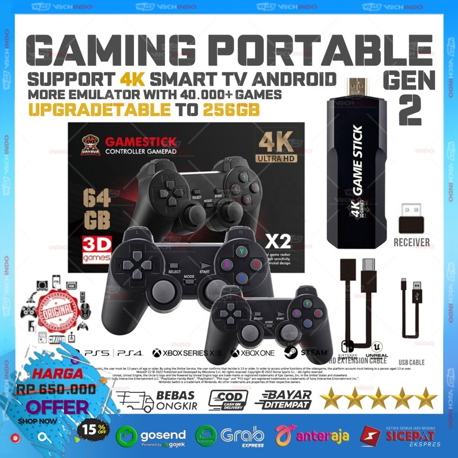Game Stick 4K Gen 2 - Konsol Game Mini Retro 4K HDMI / Android / Plug & Play + Stick Wireless 