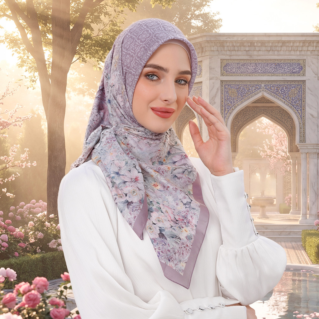 MANDJHA Prissia Lilac Scarf By IVAN GUNAWAN - Jilbab Hijab Segi Empat Motif ORIGINAL MANDJHA